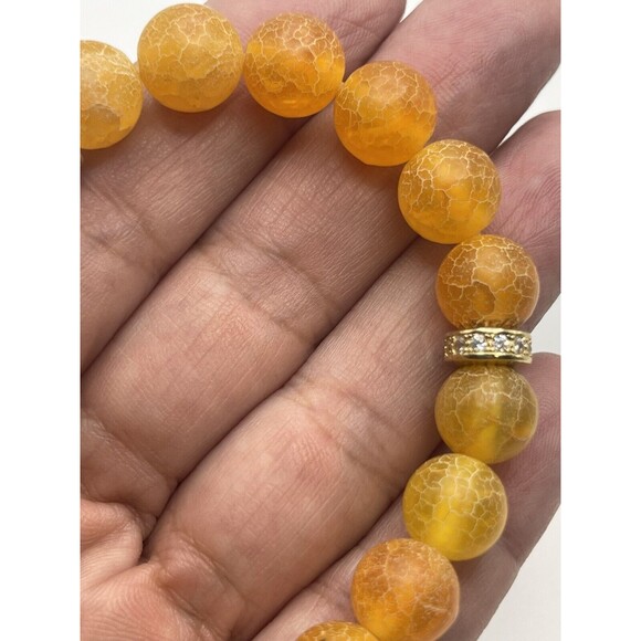 Rustic Cuff Orange Crackled Agate Stone Stretch Bracelet New - Picture 7 of 8